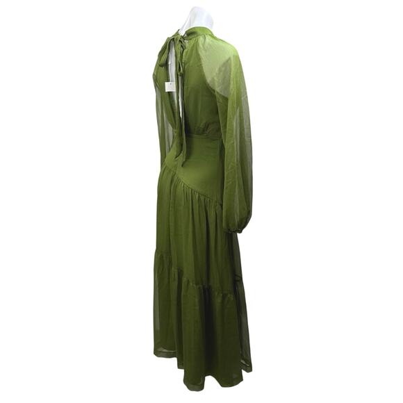 NEW Petal & Pup Julip Green Long Puff Sleeve Mock Neck Mesh Tiered Maxi Dress XS - Picture 3 of 6